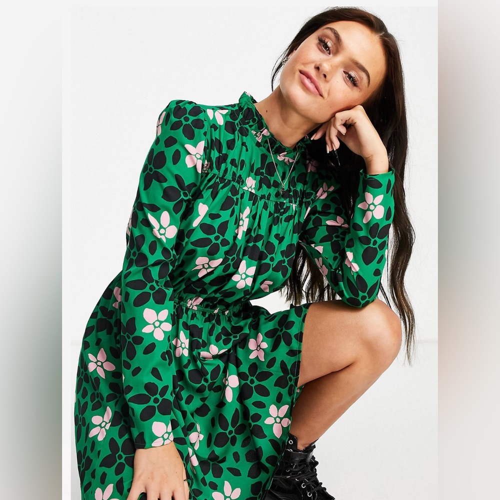 WEDNESDAYS GIRL high neck long sleeve mini tea dress, M.